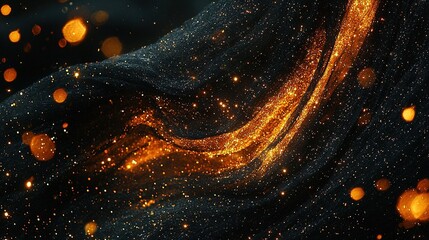 Wall Mural -   Close-up of a black cloth adorned with golden sparkles