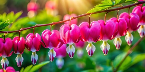 Wall Mural - Vibrant Close-Up Images of Bleeding Hearts Flowers in Full Bloom Against a Natural Background