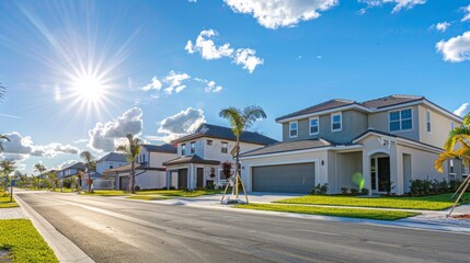 Poster - A row of houses with a sunny day