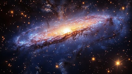 Wall Mural - a stunning view of a spiral galaxy in deep space, showcasing bright stars and cosmic dust clouds