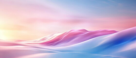 Wall Mural -  A painting of a pink-blue wave against a backdrop of blue-pink, with the sun in the sky