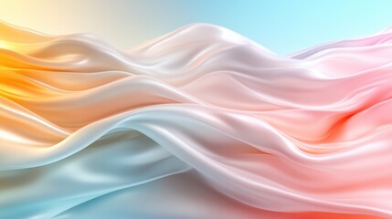 Poster - This image presents flowing waves of colorful silk in pastel shades, such as pinks, oranges, and blues, creating a soft, smooth, and gentle movement visually.