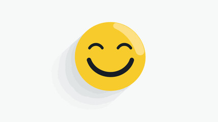 Poster - Bright Yellow Smiley Face Vector Emoji with Long Shadow on White Background, Simple and Cheerful Design for Social Media, Emoticons, and Messaging Illustrations