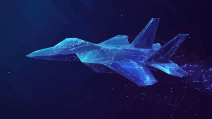 Poster - Abstract Low Poly Fighter Jet in Flight - Digital Blue Polygonal Vector Illustration of Military Aircraft