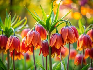 Wall Mural - Vibrant Fritillaria Flowers Blooming in a Lush Garden Setting with Soft Focus and Natural Light