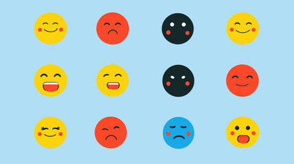 Poster - Colorful Emoticon Collection Expressing Different Emotions on Light Blue Background - Social Media Emoji Set for Digital Communication