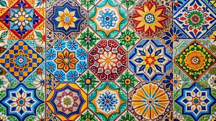 Aufkleber - Vibrant Geometric Patterns with Colorful Tiles for Modern Interior Design and Creative Backgrounds