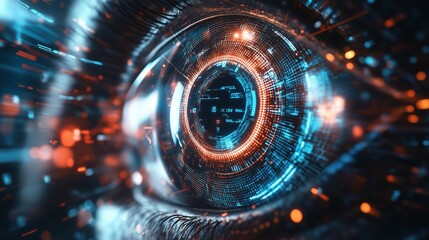 Poster - Futuristic digital eye with glowing circuits and data streams