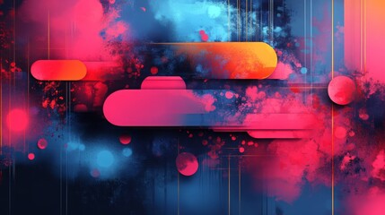 Poster - Colorful abstract artwork with vibrant shapes and splashes on a dark background