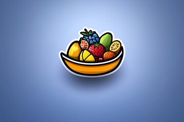 Aufkleber - Minimalist icon of a boat filled with tropical fruits, using soft colors and simple shapes to represent the vibrant goods of the floating market
