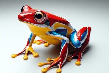 Poster - Minimalist icon of a colorful frog, showing its vivid red, yellow, and blue body in clean, abstract lines against a white backdrop.