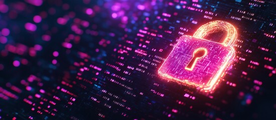 Poster - Digital lock symbol on abstract data background