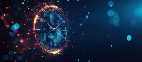 Poster - Digital clock with glowing elements and blue background