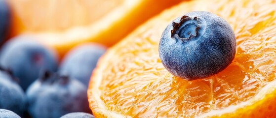 Wall Mural - one blueberry with a taken bite, the other orange half