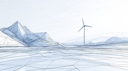 Aufkleber - Futuristic digital landscape with wind turbines representing renewable energy, clean power generation, and environmental sustainability in a modern, eco-friendly world, Generative AI