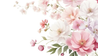 Wall Mural - Delicate close-up of pink and white peonies in full bloom against a soft background, evoking a romantic and gentle atmosphere