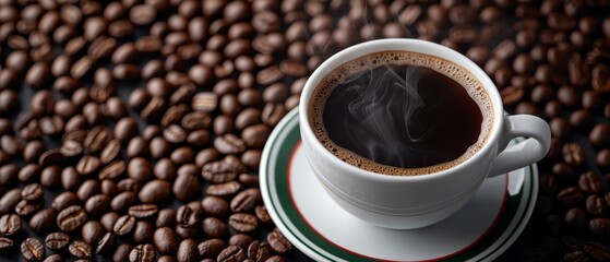 Wall Mural -  A cup of coffee atop a saucer, overfilled with coffee beans