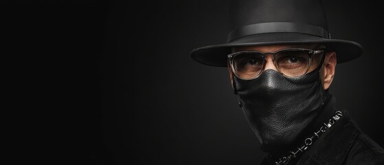 Wall Mural -  A man in a black hat, black leather mask, and black leather jacket