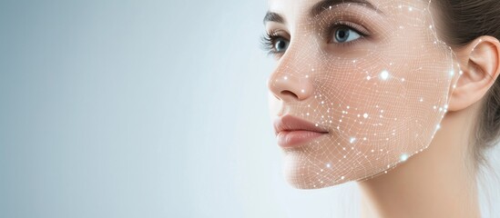 Poster - digital facial network representation, woman profile, technology
