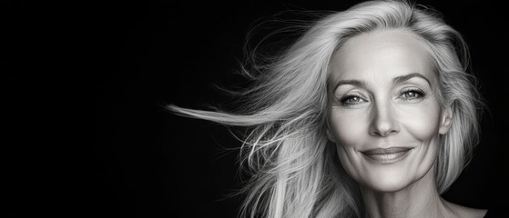 Wall Mural - hair swaying in wind against black backdrop