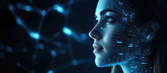 Poster - digital face with glowing data patterns and connections