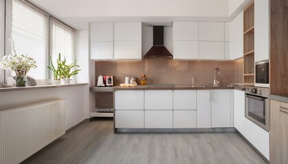 modern kitchen interior in blur with white furniture