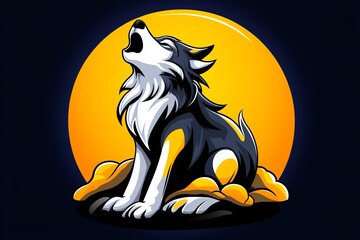 Aufkleber - Simple line art of a wolf howling at the moon, capturing the essence of wildlife in a minimal, stylized design