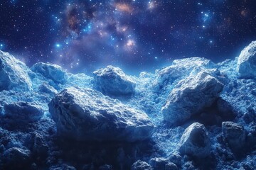 Wall Mural - celestial scene of asteroid field against starry backdrop various sizes and textures of space rocks 