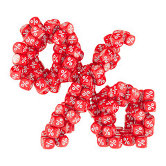 Poster - percent sign from red discount cubes, 3d rendering isolated on transparent background
