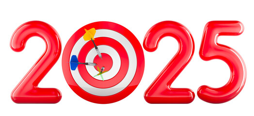 Poster - target and mission in 2025, concept. 3d rendering isolated on transparent background