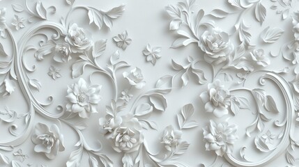 Elegant 3D Baroque Background with Floral Leaves and Vines Pattern.