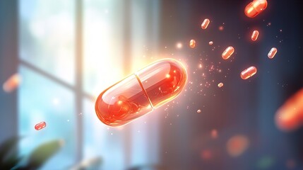 Wall Mural - glowing red capsule: a futuristic medical concept