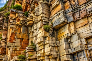 Wall Mural - Close-up of rock formation revealing layers and textures