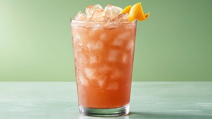 Sticker -   A close-up of a drink with ice and an orange slice on the glass top