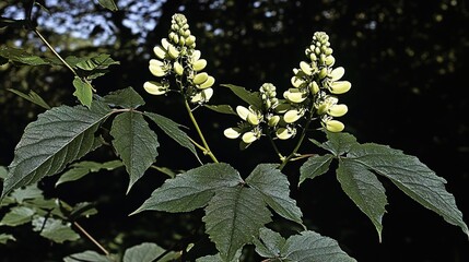 Sticker - Close-Up of Green Leaves and Delicate Yellow Flowers