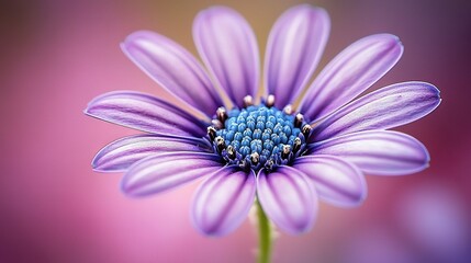 Canvas Print -   A close-up photo of a purple flower with a blue core and a green stalk at its center