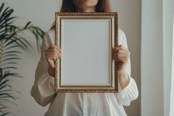 Holds an vintage photo frame mockup art painting wedding.