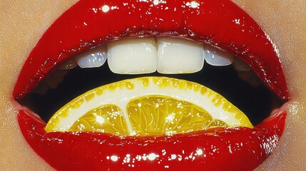 Sticker -  A woman's lips with a lemon and orange slices shaped like a mouth