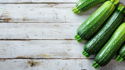 Tender green zucchini rest upon a rustic white wooden table, awaiting culinary transformation. 