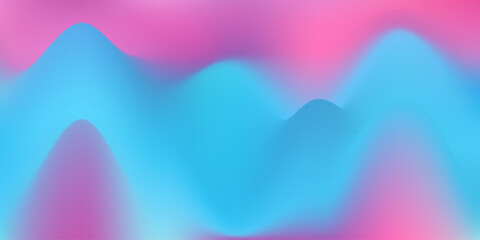 Wall Mural - Bright vector turquoise and neon pink wavy mesh gradient background. Abstract vibrant blue and magenta rose fluid digital watercolor for disco hills banner design, sunset sky concept, liquid poster