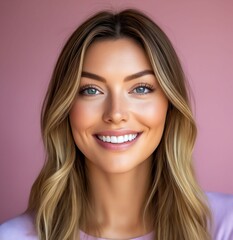 Canvas Print - A woman with long blonde hair and blue eyes smiles at the camera