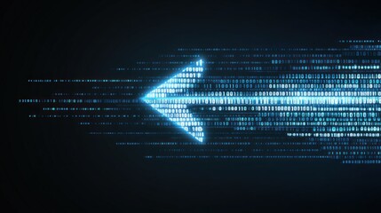 Leinwandbilder - A striking digital arrow made of glowing binary code points to the left, representing the themes of data transfer, technology, and digital communication in a contemporary style