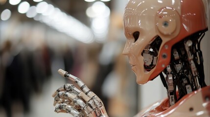 Poster - A humanoid robot, depicting the merger of robotics and human-like features, representing the advancements in artificial intelligence and technological evolution.