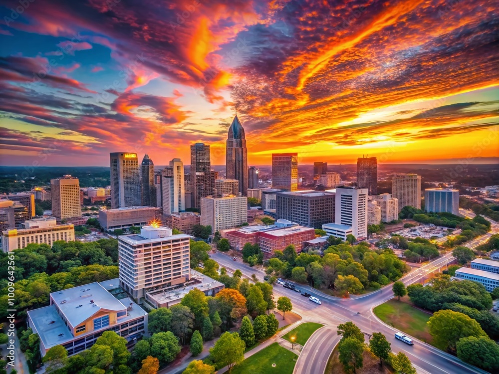 Beautiful Sunset Over Raleigh NC Skyline with Modern Buildings and ...