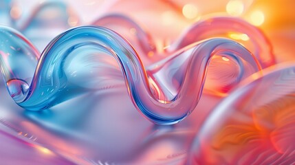 Aufkleber - Glassware with decorative wavy edge 3d rendering image. Craft item made of clear glass background wallpaper colorful realistic. Creative element of home decor concept idea