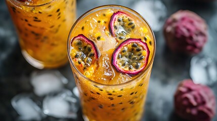 Sticker -   A close-up of a drink in a glass, with a fruit slice atop and raspberries behind