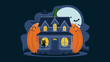 © Alexander - Pumpkin transformed into haunted house with black cat and full moon.
