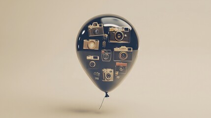 Sticker -   A balloon with cameras attached to it using a string in the shape of a balloon