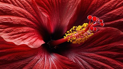 Canvas Print -   A red flower with yellow stamen, many stamens