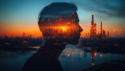 Canvas Print - Silhouette of a Person with a Cityscape in the Background